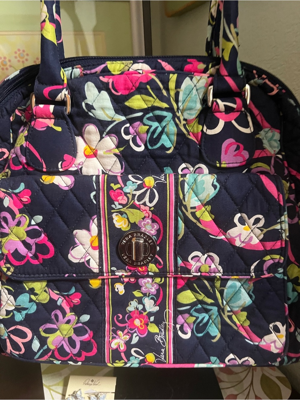 Vera Bradley Black Quilted Tote with Multicolor Floral Print - Picture 2 of 4